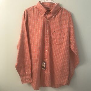 2/$32 NWT Nautica cotton orange/ white shirt